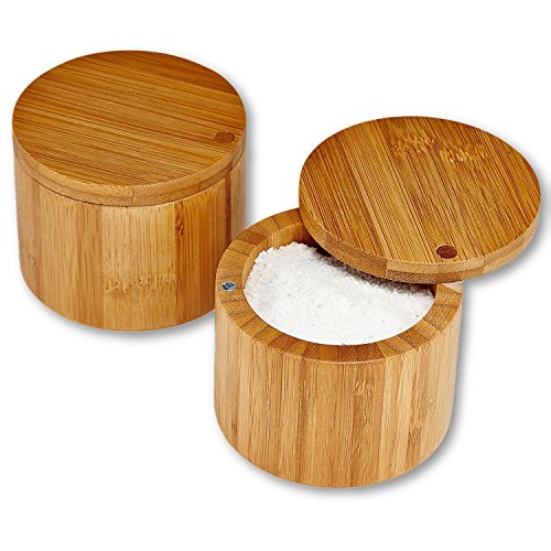 Home Intuition Bamboo Salt and Spice Storage Box With Magnetic Swivel Lid, 2 Pack