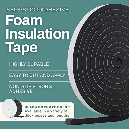 33 Feet Self Stick High Density Foam Insulation Tape Adhesive Weather Stripping Seal for Doors and Windows