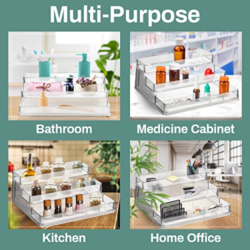 Step Organiser 3-Tier Spice Rack Step Shelf Cabinet Organizer, Clear