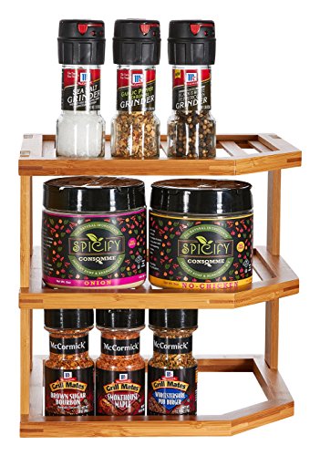 Home Intuition 3-Tier Bamboo Wood Corner Rack for Plates, Mugs Kitchen Pantry Cabinet Storage Shelf, 10" x 10" x 9-1/2"