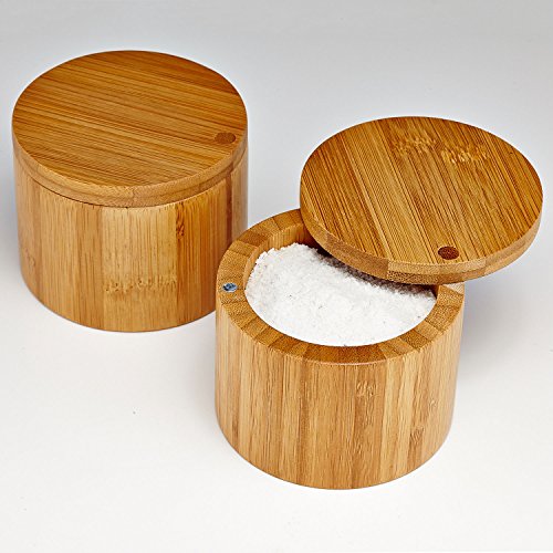 Home Intuition Bamboo Salt and Spice Storage Box With Magnetic Swivel Lid