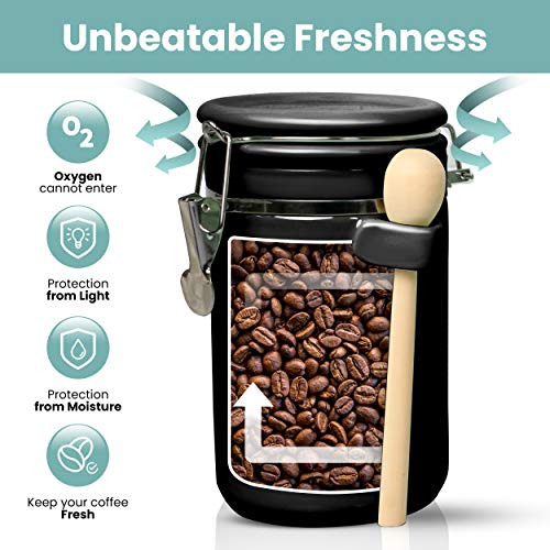 Home Intuition 4-Piece Ceramic Kitchen Canisters Set Airtight Containers with Wooden Spoons For Sugar, Coffee, Flour, Tea