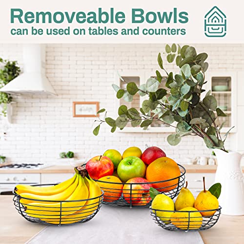 Heavy Duty 3-Tier Hanging Fruit and Vegetable Basket with 2 Metal Ceiling Hooks