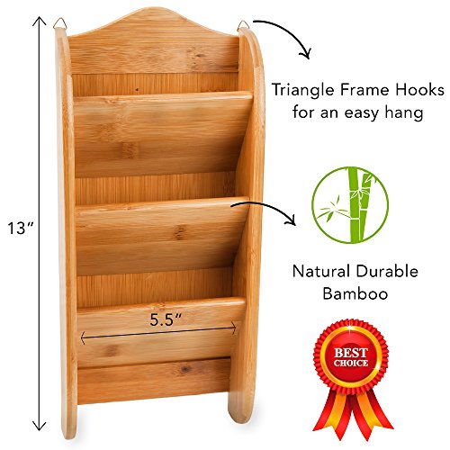 Home Intuition Wall Mount 3-Tier Bamboo Letter Rack Mail Organizer and Holder for Small Check Envelopes