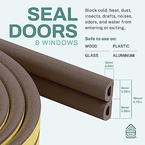 66 Feet Self Stick Foam Weather Stripping Door Window Seal Draft Stopper Insulation Tape for Windows and Doors Soundproof Weatherstripping Gap Blocker