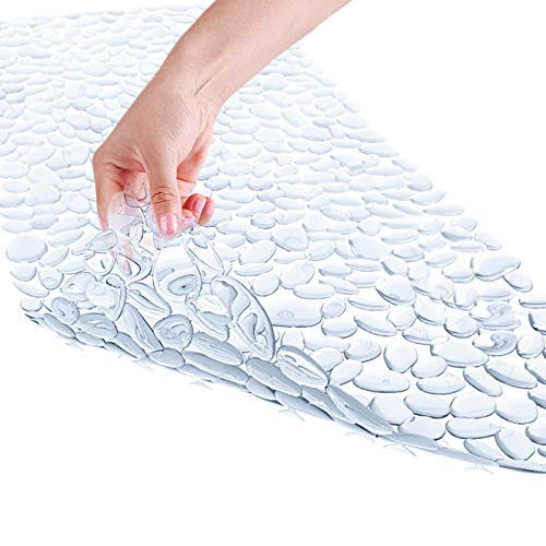 Home Intuition Non Slip Clear Pebble Bath Mat for Bathtub Grip and Shower Mats 35x16 Machine Washable