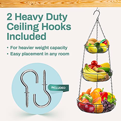 3-Tier Hanging Fruit and Vegetable Basket, 2 Hooks
