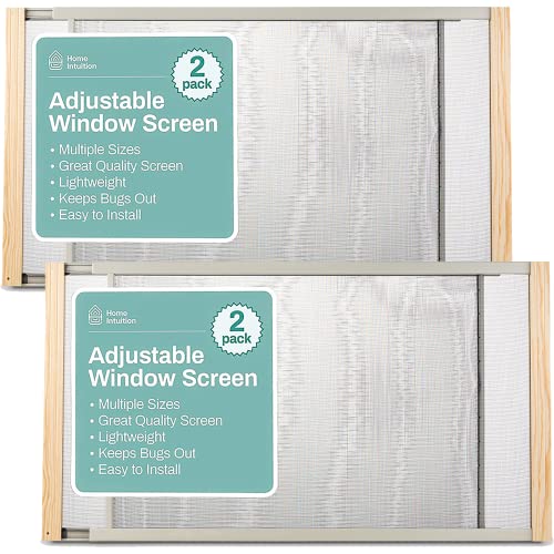 Home Intuition 2-Pack Adjustable Horizontal Window Screen, Bug and Mosquito Netting, Replacement WindowScreen for Kitchen Windows, RV Camper, Dorm Ventilation