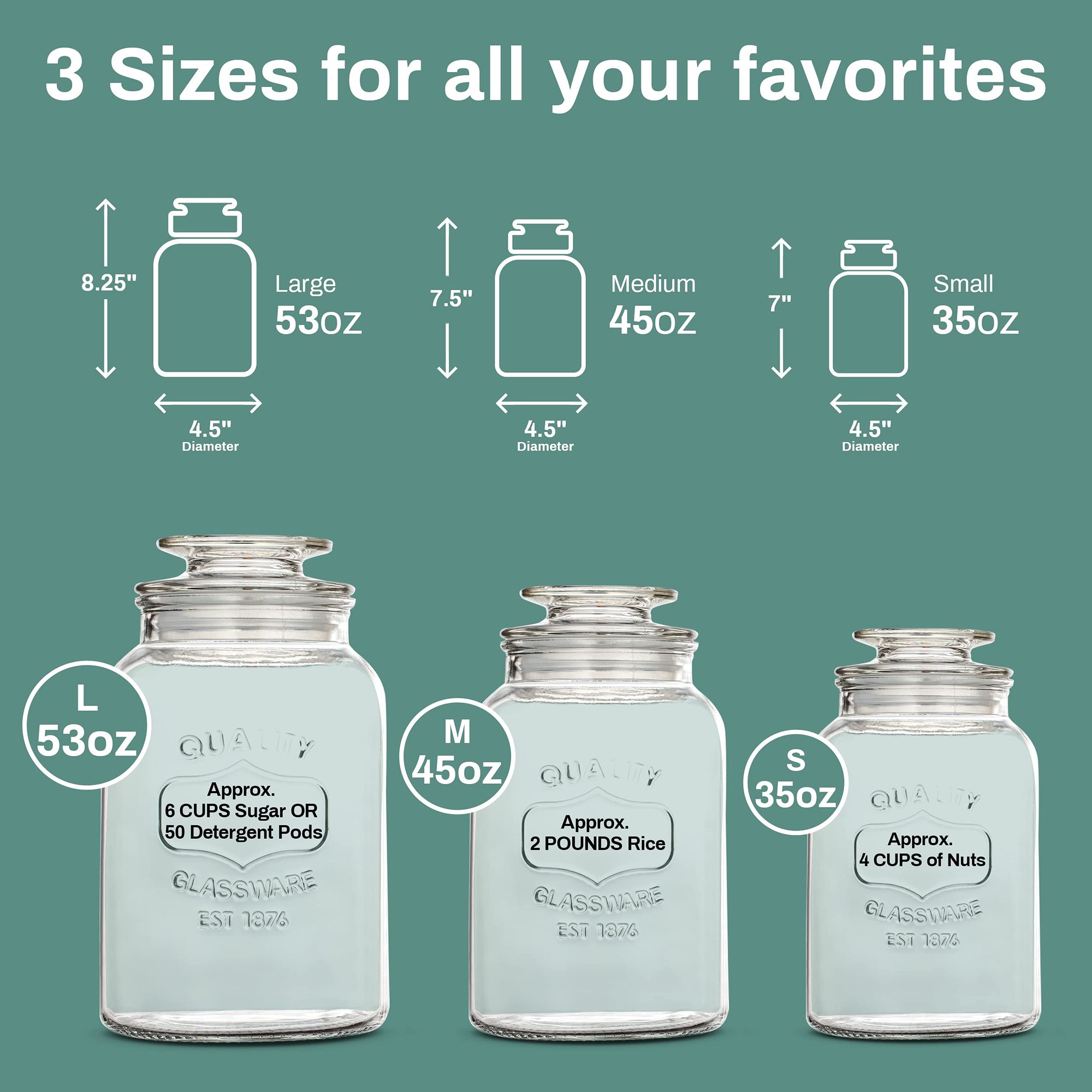 Home Intuition Heavy Glass Canister Set with Airtight Lid 3-Piece Set, Kitchen & Bathroom Apothecary Glass Jars For Candies, Cereal, Nuts & Bathroom Supplies, Storage Airtight Containers