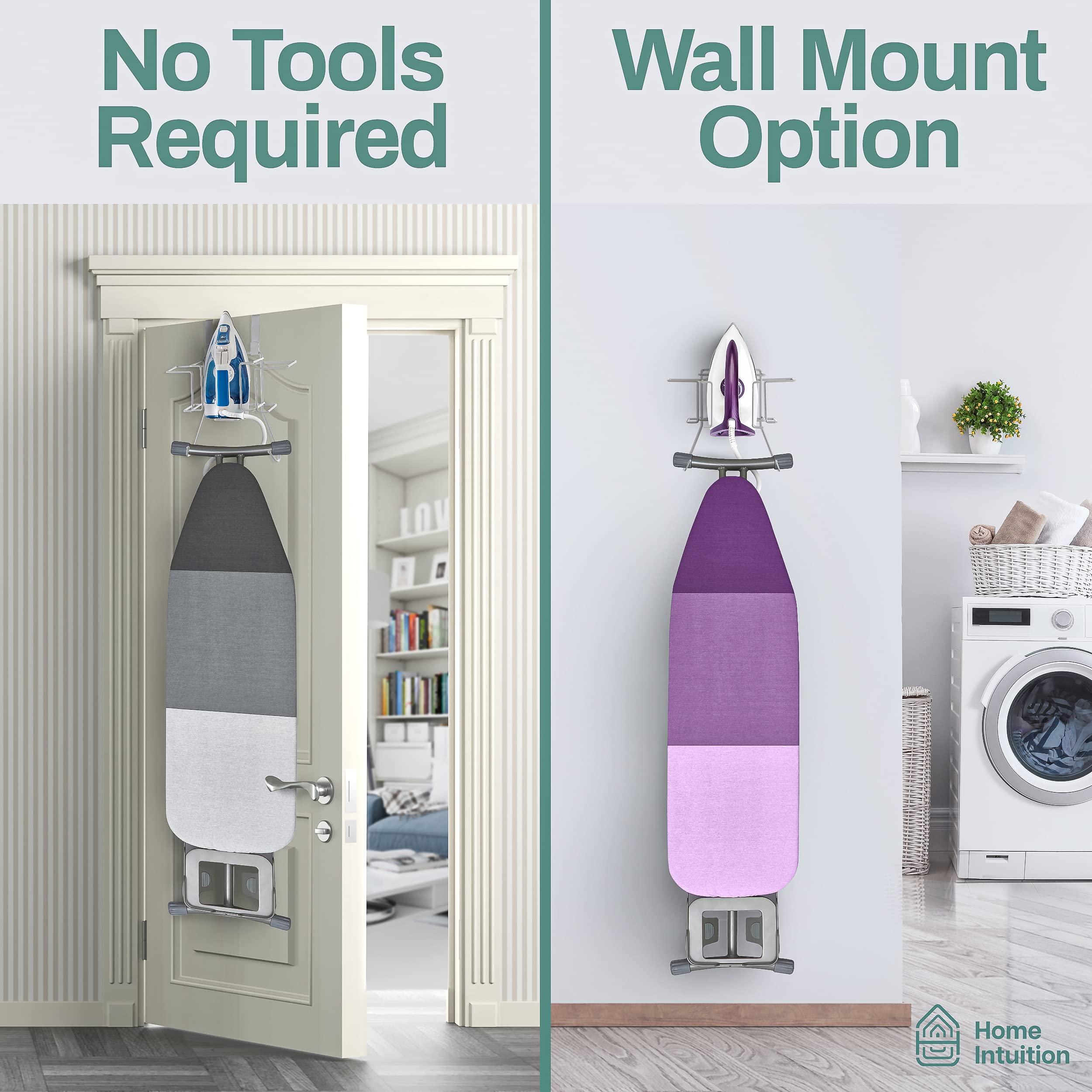 Home Intuition Over The Door Wall Mountable Iron Board Holder with Spray Bottle Storage, White, Large